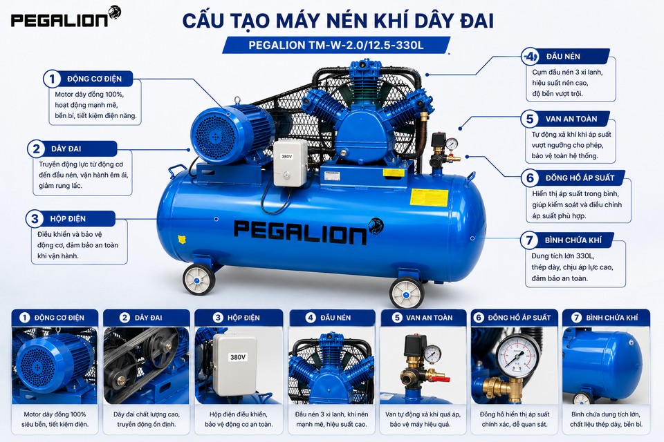 Máy nén khí Pegalion TM-W-2.0/12.5 - 330L