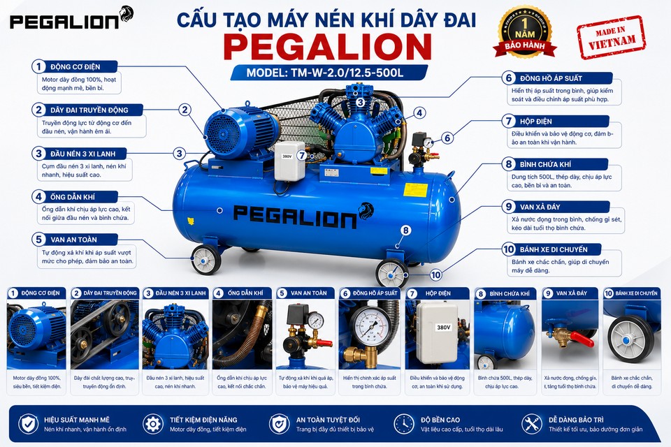 Máy nén khí Pegalion TM-W-2.0/12.5 - 500L
