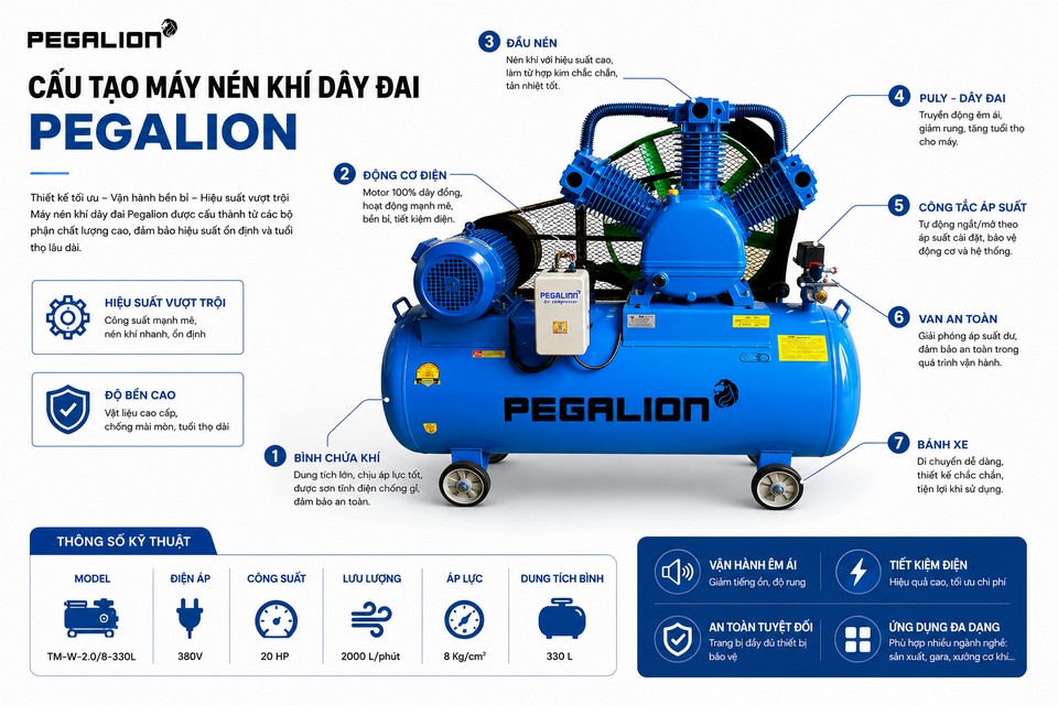 Máy nén khí Pegalion TM-W-2.0/8 - 330L